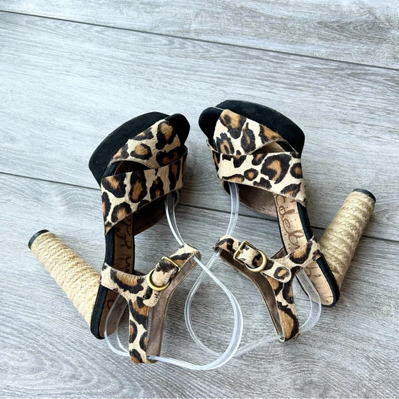 Sam Edelman Sqaure Toe Calf Hair Platform Heel Sandals - Picture 7 of 14